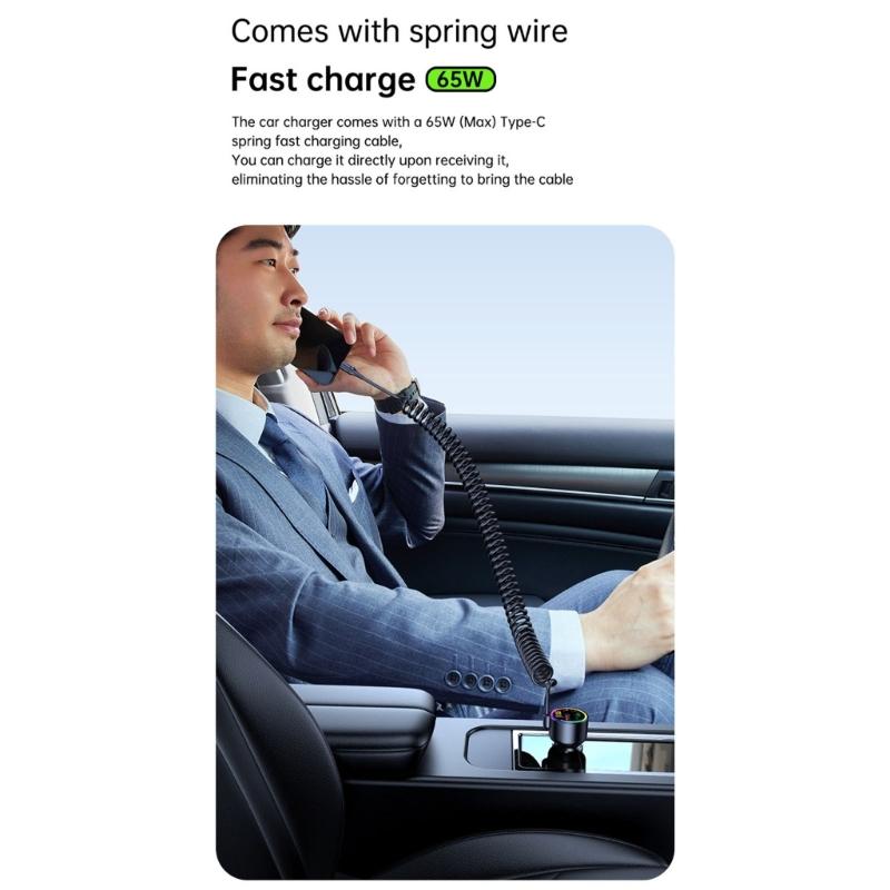 77W Bluetooth-compatible 5.4 FM Transmitter Car Adapter 65W+12W Fast Charging Car Adapter Call Sound LED Display