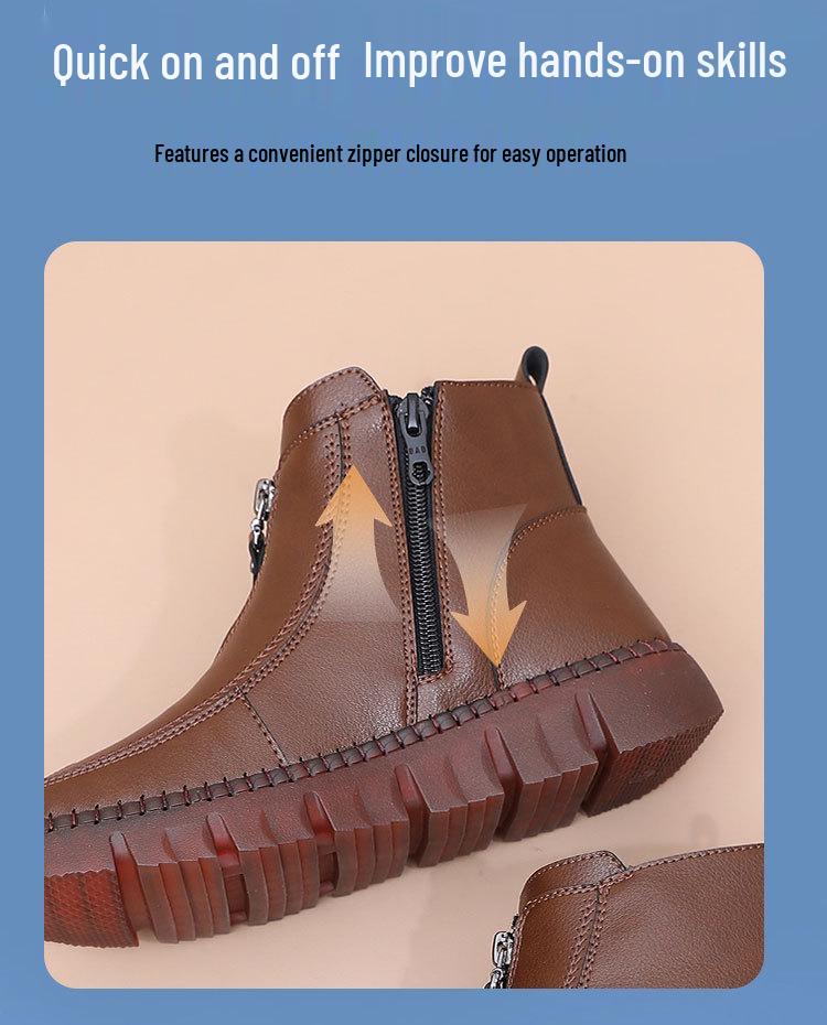 Women's Faux Leather Waterproof Winter Ankle Boots - Plush, Warm, and Comfortable for Middle-Aged and Elderly