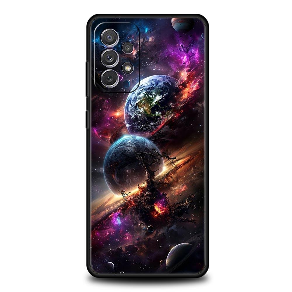 Universe Starry Sky Moon Phone Case for Samsung Galaxy A55 A35 A17 A07 A15 A13 A25 A51 A71 A72 A73 A32 A52 A52S A41 5G Soft TPU