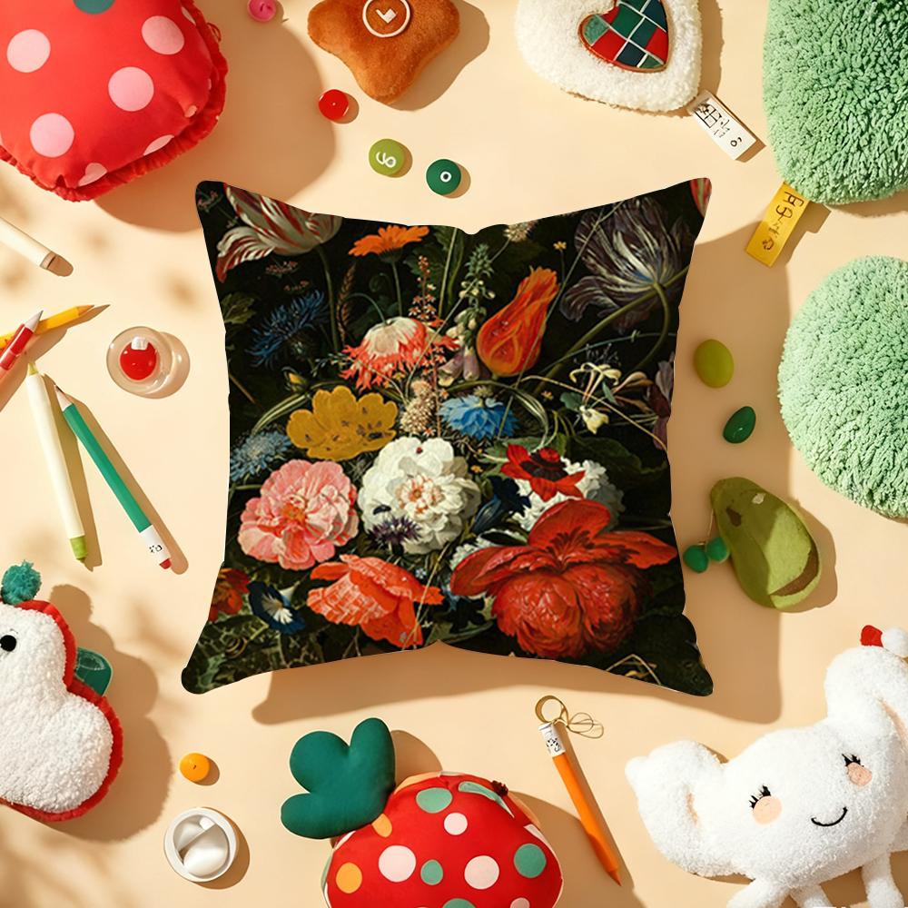 Beautiful Oil Painting Flowers Pillow Case Plush Fabric Soft DoubleSided Printed Sofa Warm Winter Home Gift Cushion Cover