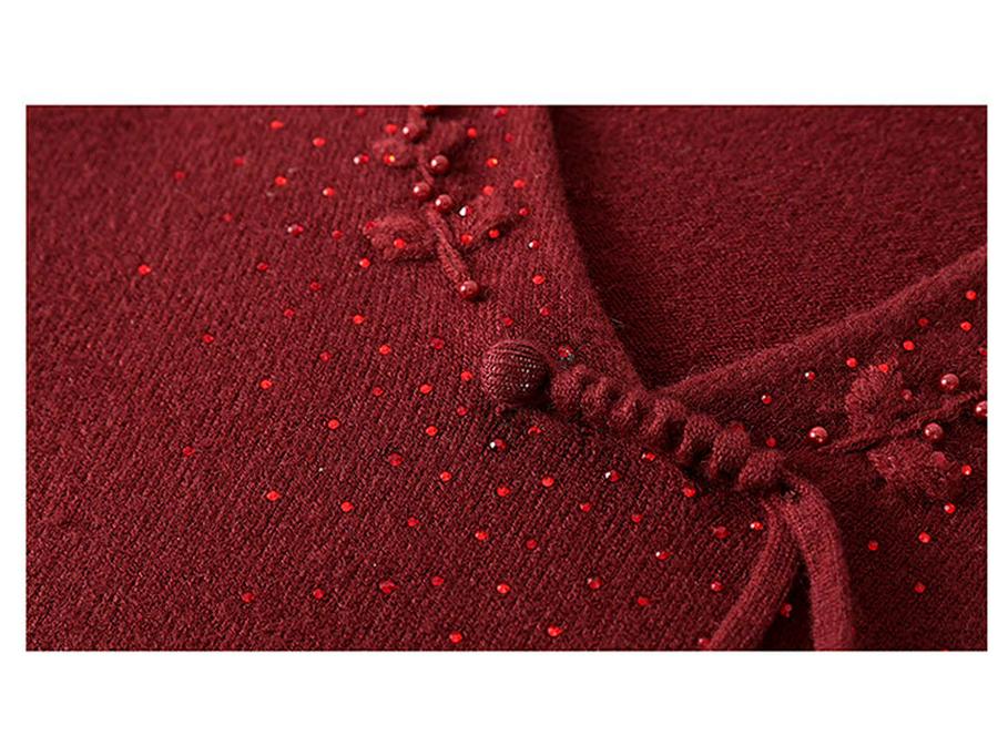2025 New Style Red Winter Base Layer Top for Middle-Aged Women - Thickened Knitted Sweater