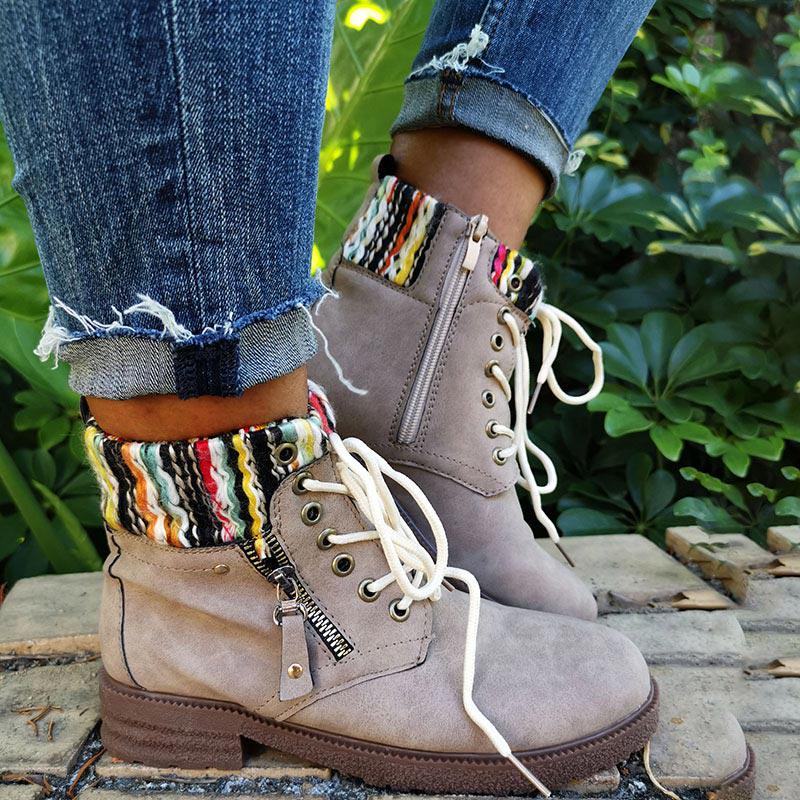 Women Boots Ankle Short Suede Lace Up Woman Shoes Autumn Ladies Zipper Casual Low Heels Sewing Female Fashion Plus Size 2024