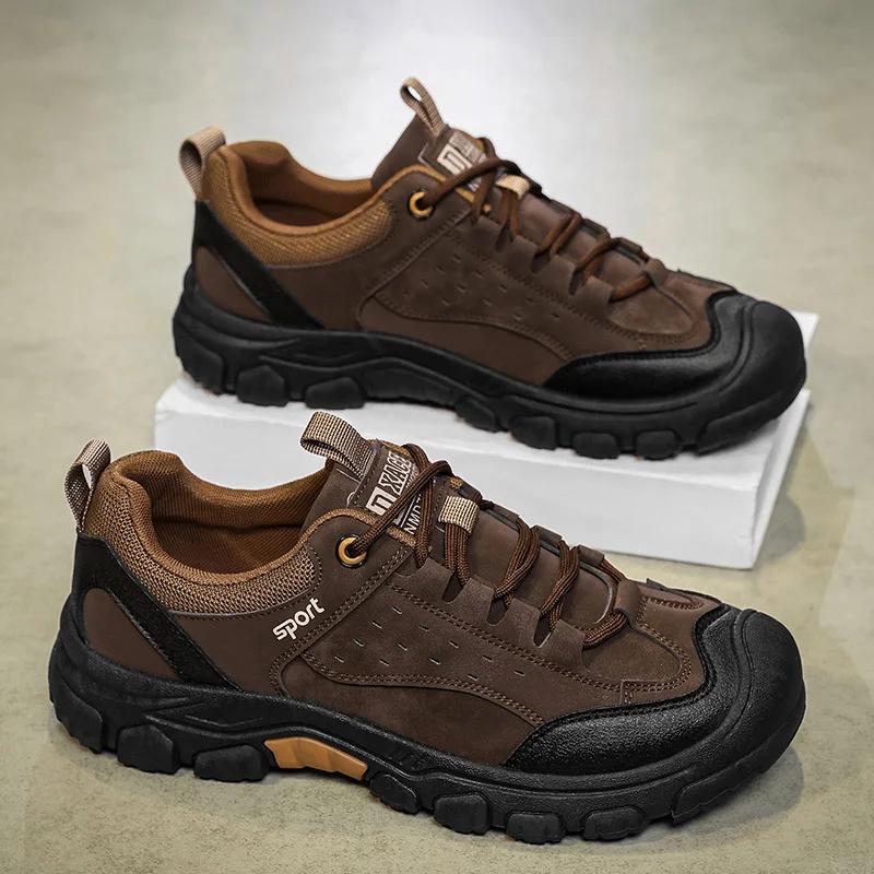 

Men s Shoes Fashion Leather Casual Shoes Outdoor Non Slip Hiking Camping Shoes Men s Sneakers Lace Up Work Footwear Large Size46 39 коричневый