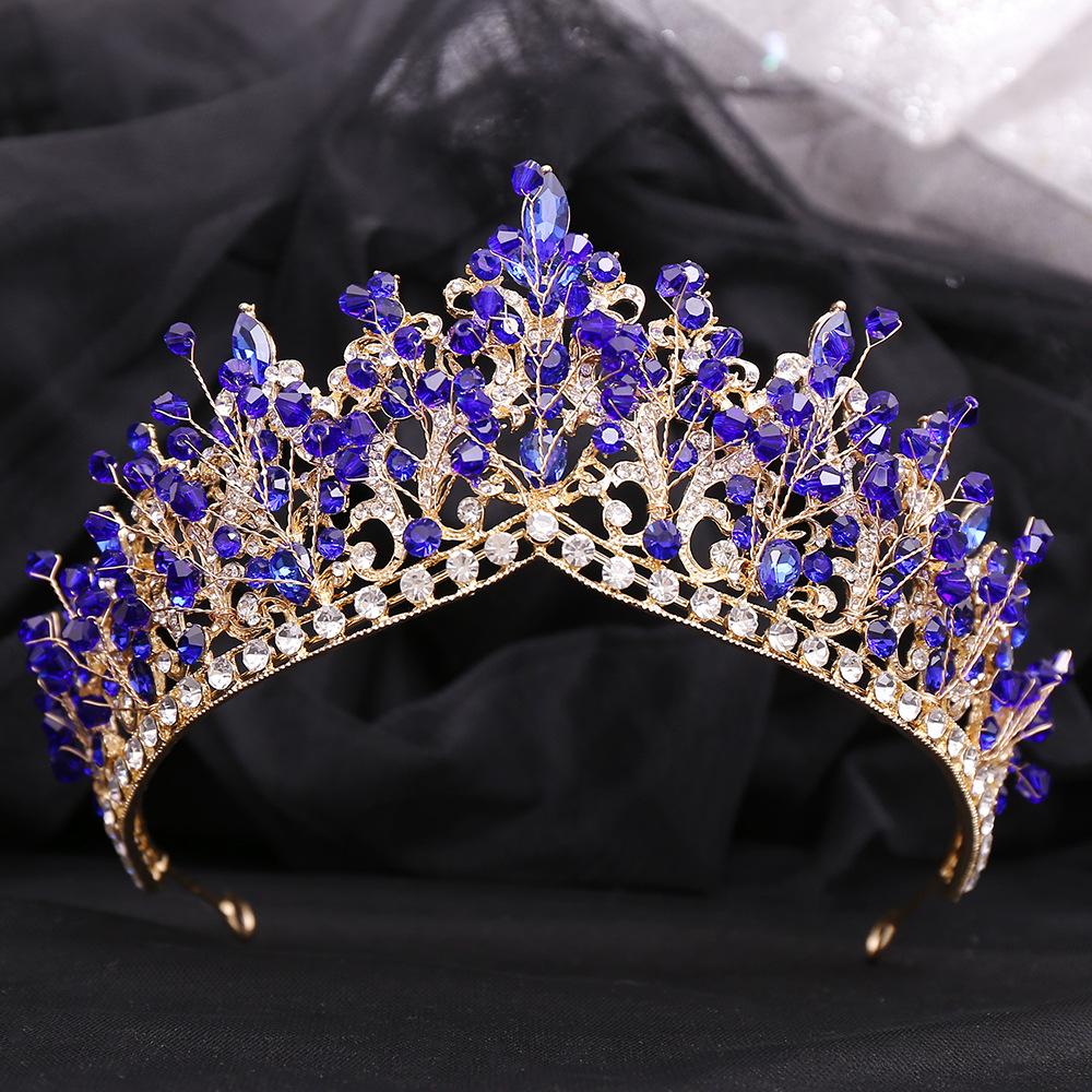 New Style Hand-set Rhinestone Bridal Crown Alloy Multi-color Beaded Princess Wedding Jewelry