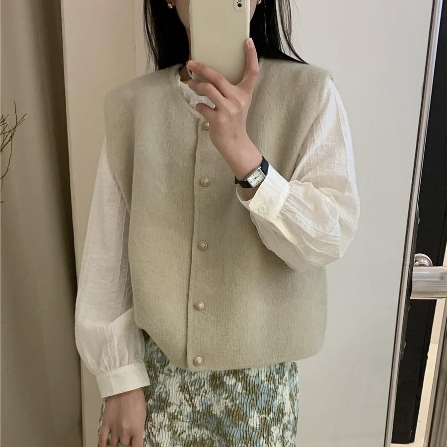 

DAFIFY Женская мода повседневная осень-зима однотонные принтованные безрукавки с круглым вырезом One Size абрикосовый