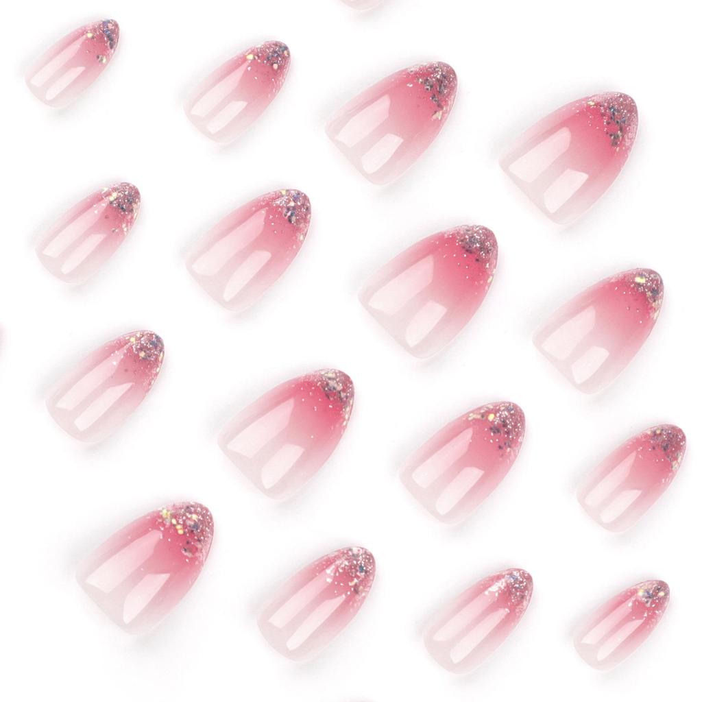 2024 French Pink Gradient Glitter Pointed Short Nail Tips - Internet Celebrity Must-Have Accessory.