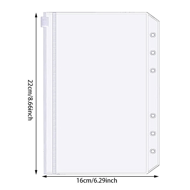 15PCS Waterproof PVC Binding Bag A5 A6 6-hole Zipper Binding Bag Cash Budget Envelope Loose Leaf Bag Used For Binding Notebooks
