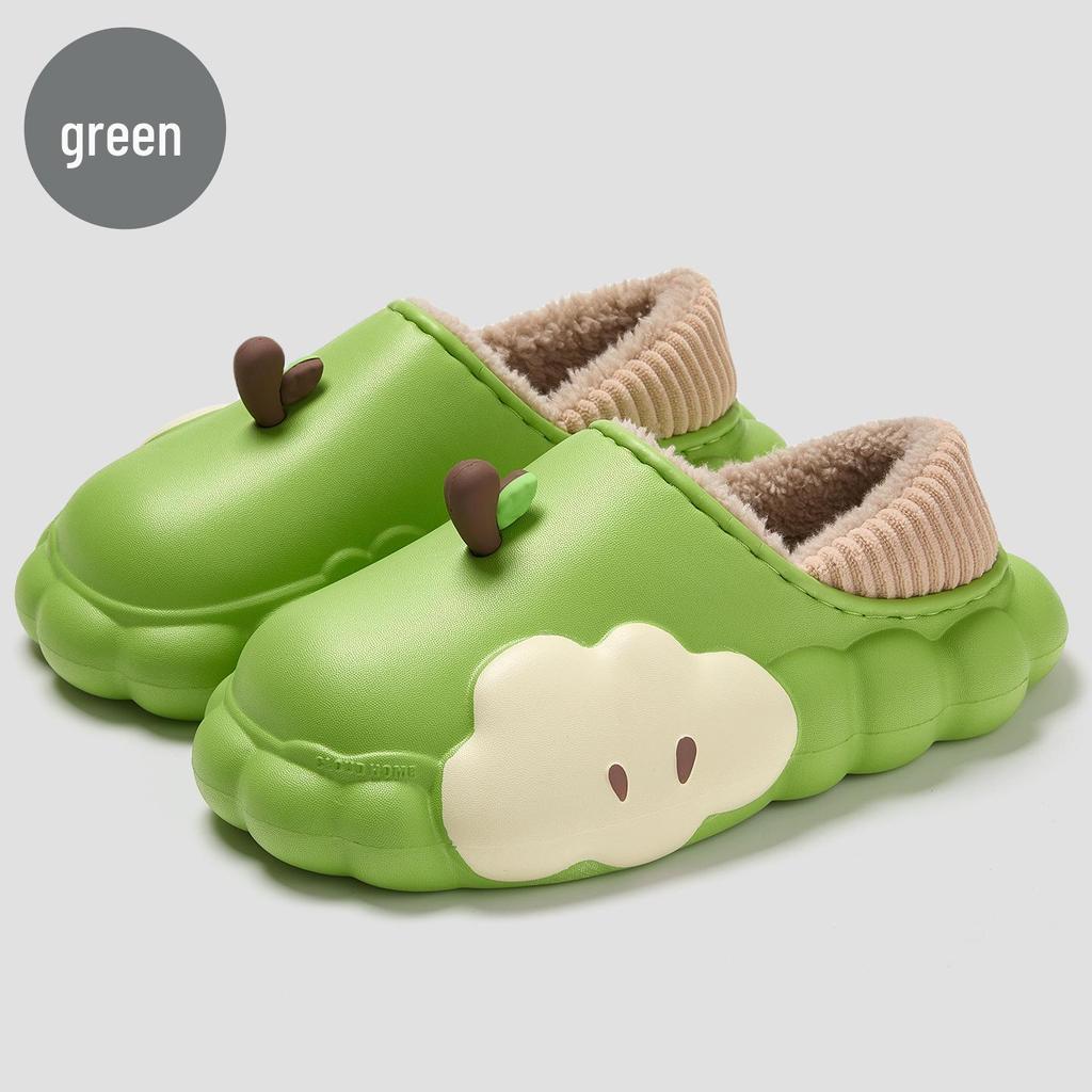 Women's Winter Cartoon Apple Cotton Slippers: Indoor Plush, Warm, Waterproof, Non-Slip Shoes