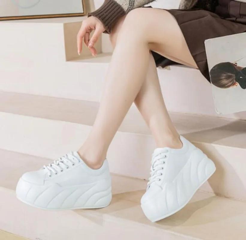 Fashion 8cm Spring Genuine Leather Platform Wedge Chunky Sneakers Platform Women Shoes Zapatos De Mujer Autumn Vulcanize Shoes Fashion