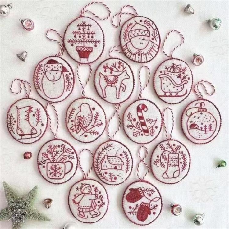 Handmade Festival Embroidery Ornament Craft For Christmas Decoration Includes Step By Step Instruction Needle Thread