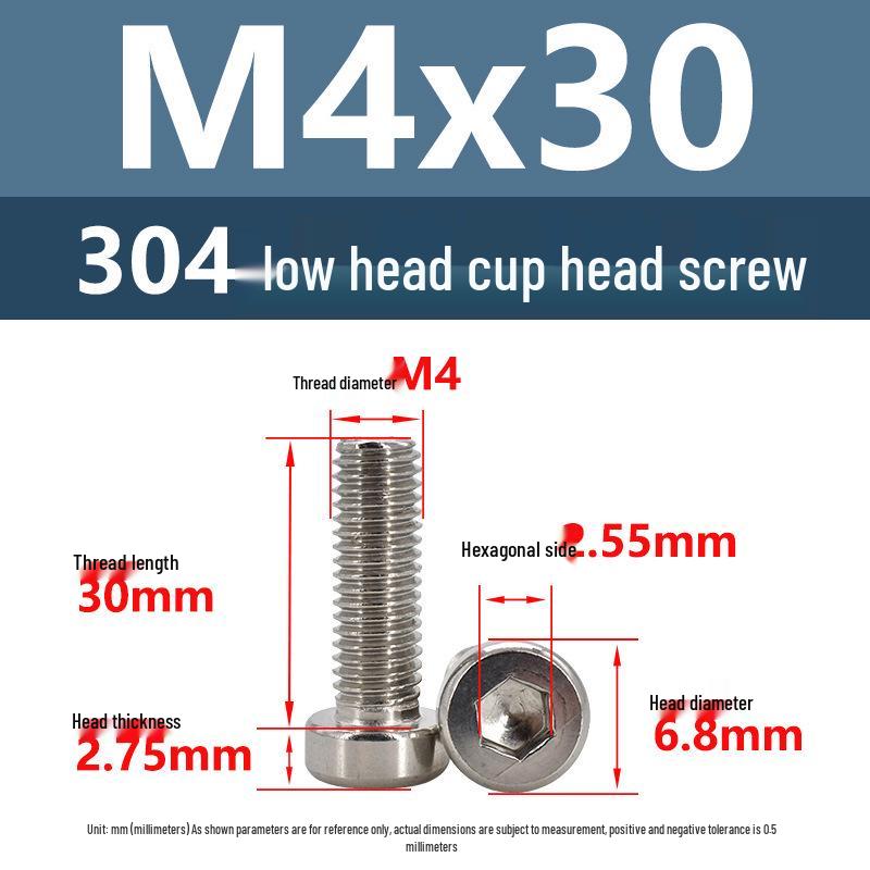 304 Edelstahl Flachkopf Innensechskant Maschinenschrauben M3-M10
