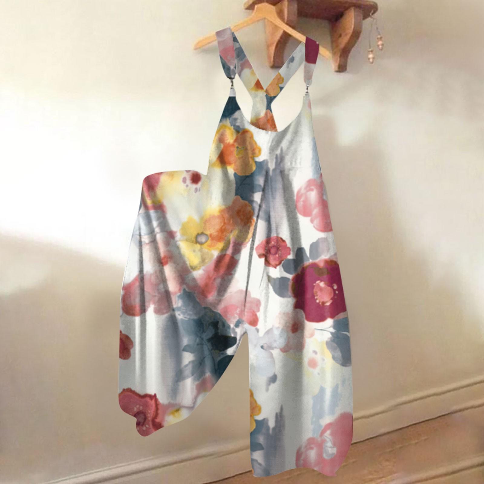 

Широкие комбинезоны для женщин, повседневные свободные комбинезоны без рукавов, ретро-принт, металлические пуговицы, длинные брюки, комбинезон с карманами XXL оранжевый