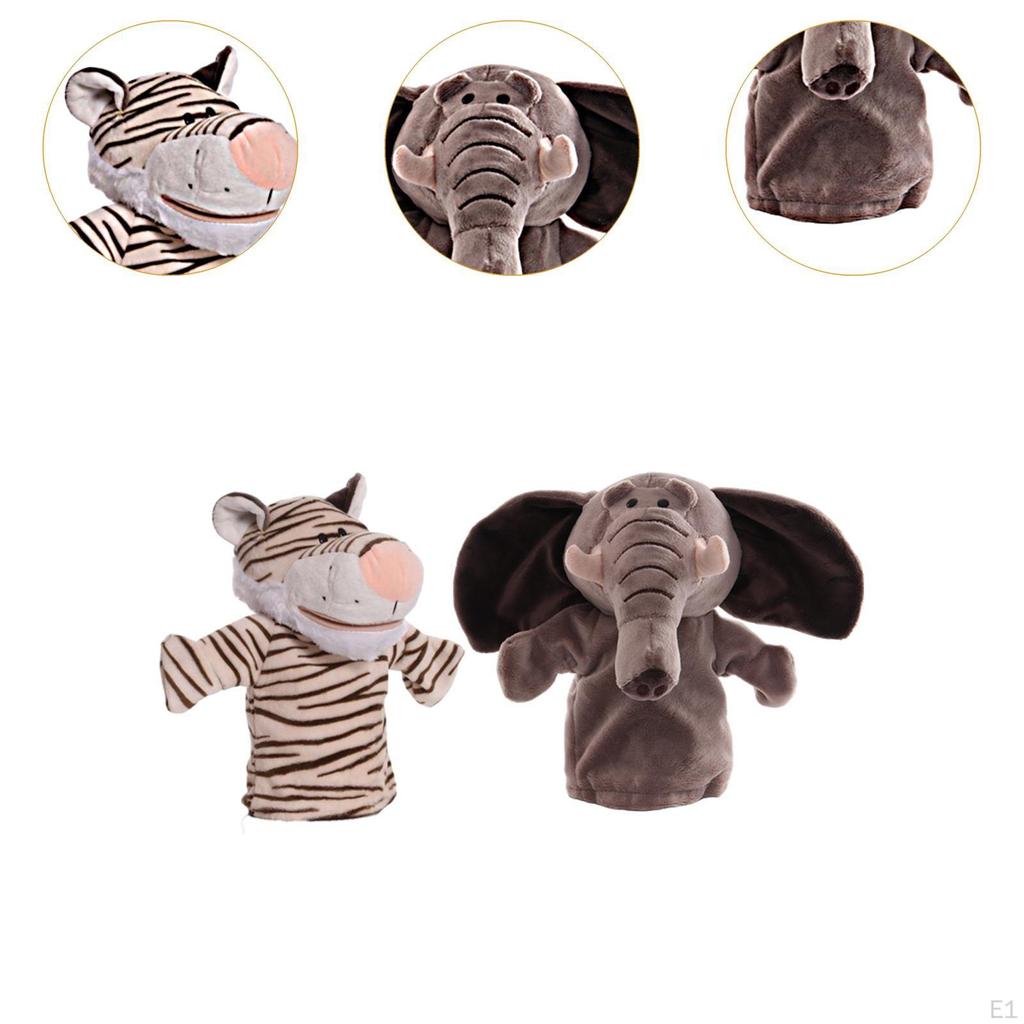 2x Plüschtier Handpuppen Elefant Tiger Weich Lustig Zoo Freund Rollenspiel