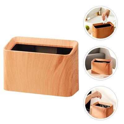 Solid Wood Color Waste Paper Basket On Home Office Desk Mini Trash Bin Wastebasket Small Can Tiny Countertop