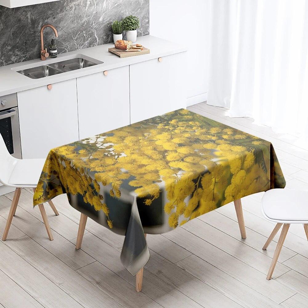 Yellow Floral Tablecloth Stain Resistant Waterproof Rectangular  Kitchen Table Decoration Home Decor
