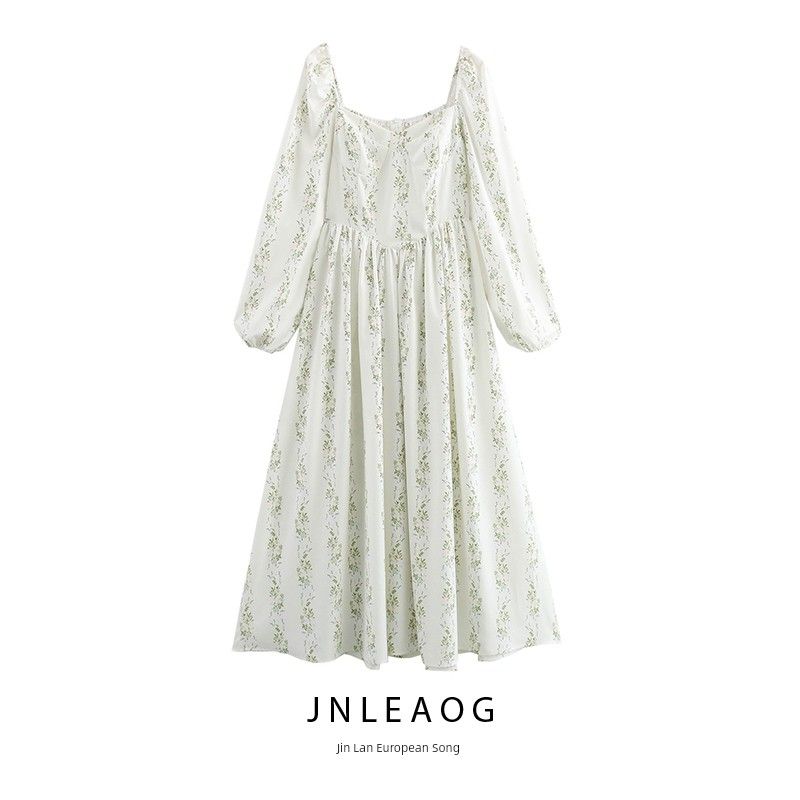 Jnleaog Autumn New Women's Clothing Fashion Style Stylish Fashion Print Waist-Slimming Long Dress