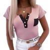 2023 Lente Zomer Knopen T-shirt Dames V-hals Slim Tee Korte mouw Mode Dames Kantoor Tops Effen Casual T-shirt Top 25075