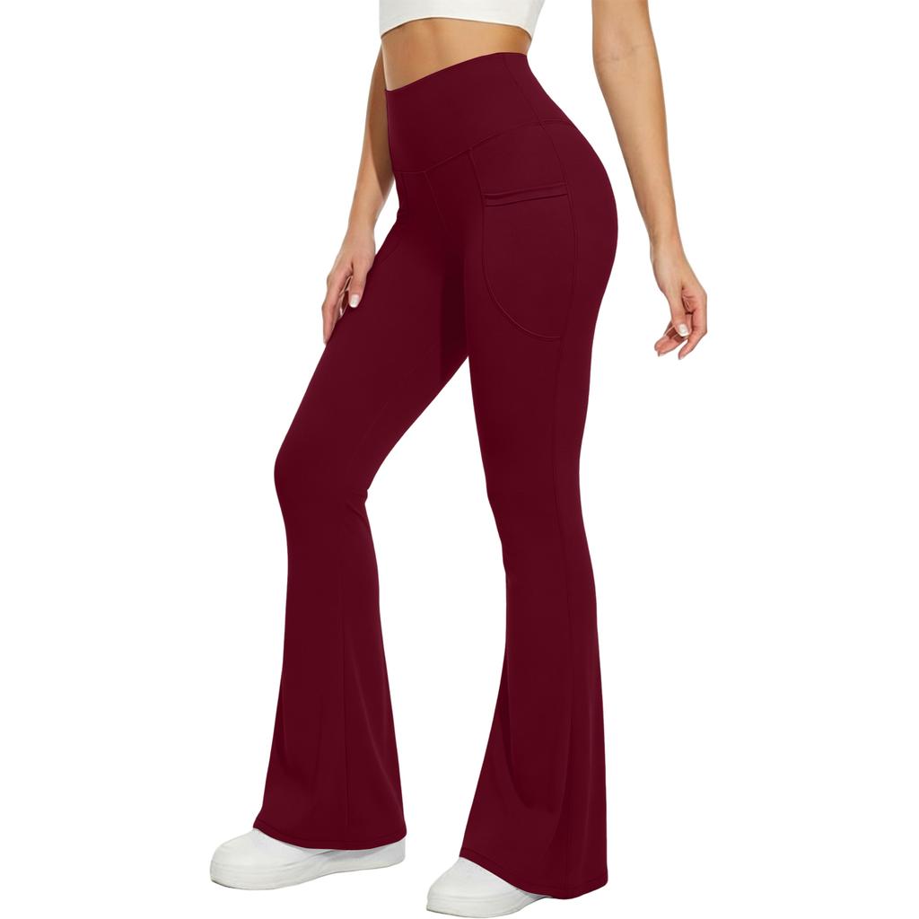 Women’s High Waist Flare Leg Yoga Pants with Wide Leg Design and Side Pocket for Comfortable Fit and Active Lifestyle