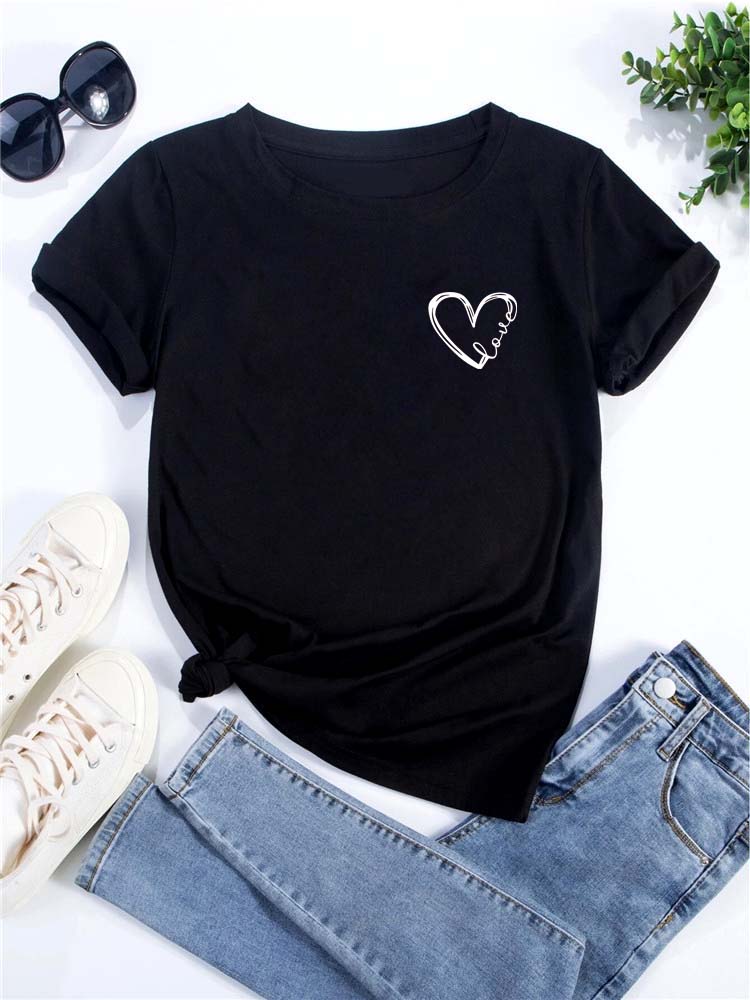 

Love Heart Printed Trend Women Fashion Clothing Graphic T-shirts Clothes Print Female Shirt Short Sleeve Lady Casual Tee 4XL