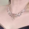 Teardrop Flower Pendant Necklace: Diamond-Studded, Retro-Style, Luxury Clavicle Chain for Women