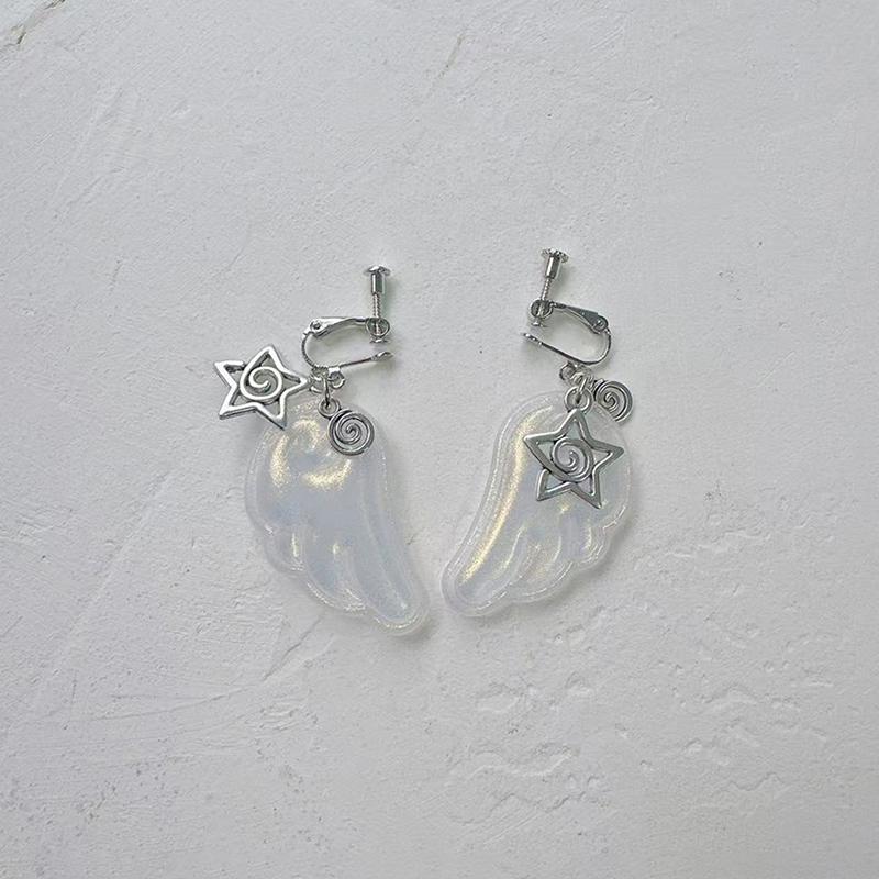 Y2K Angel Wings Earrings For Women Resin Ear Clips Ear Hooks  Party Jewelry Gift
