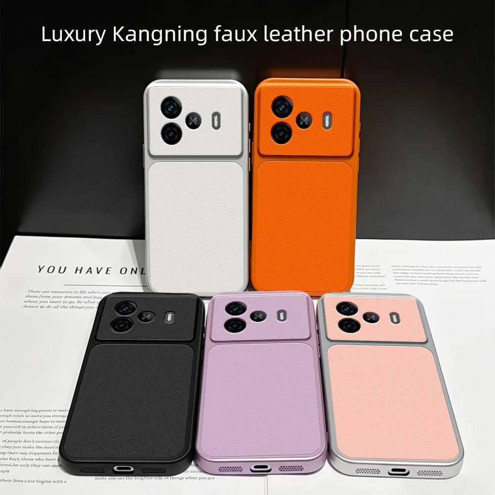 For Vivo iQOO Z9 Case iQOO Z9 Turbo Cover Leather Case Luxury LensProtection Case Protect Matte leather Back Cover