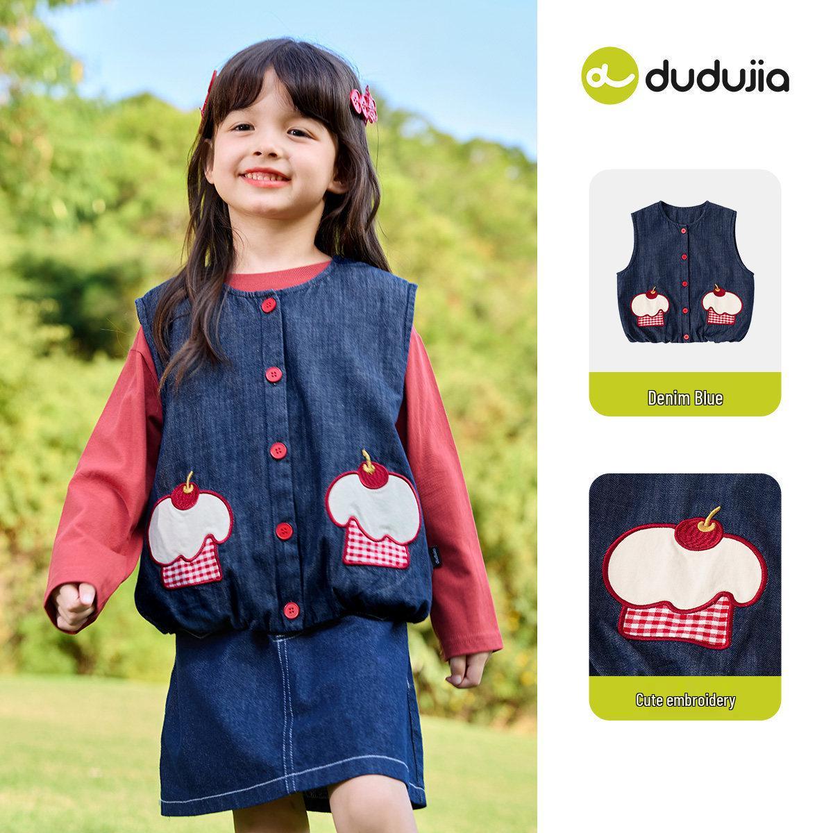 

Fade-Resistant Dudu Family Girls Denim Vest - New Spring Style Baby Girls Clothing 80 cm джинсовий синього кольору