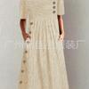 European Style Plus Size Women Clothing Print Button Maxi Dress