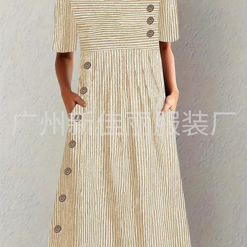 European Style Plus Size Women Clothing Print Button Maxi Dress M