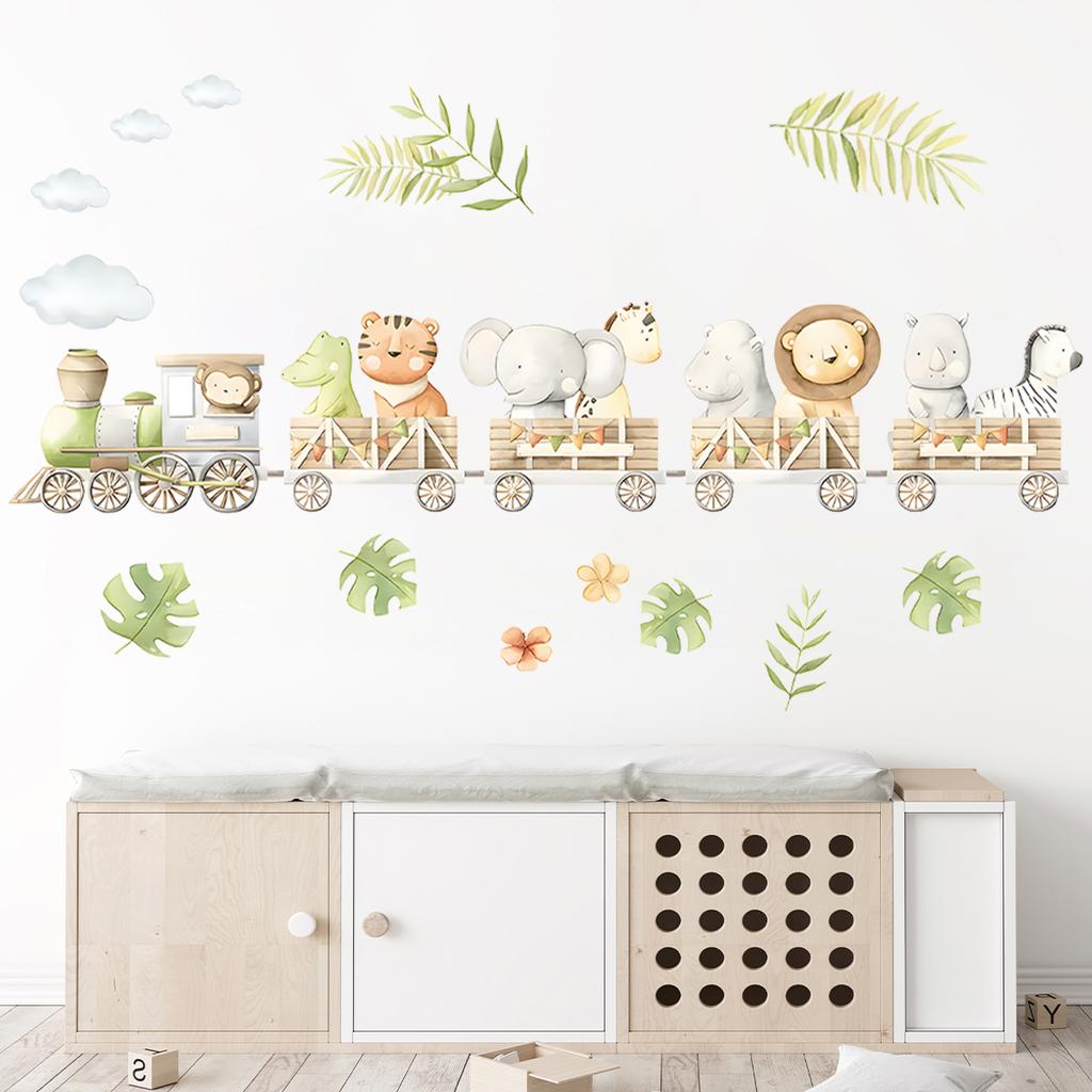 Cartoon Cute Train Lion Elephant Tiger Wild Animals Wall Stickers for Bedroom Living Room Nursery Decoration Wall Decals
