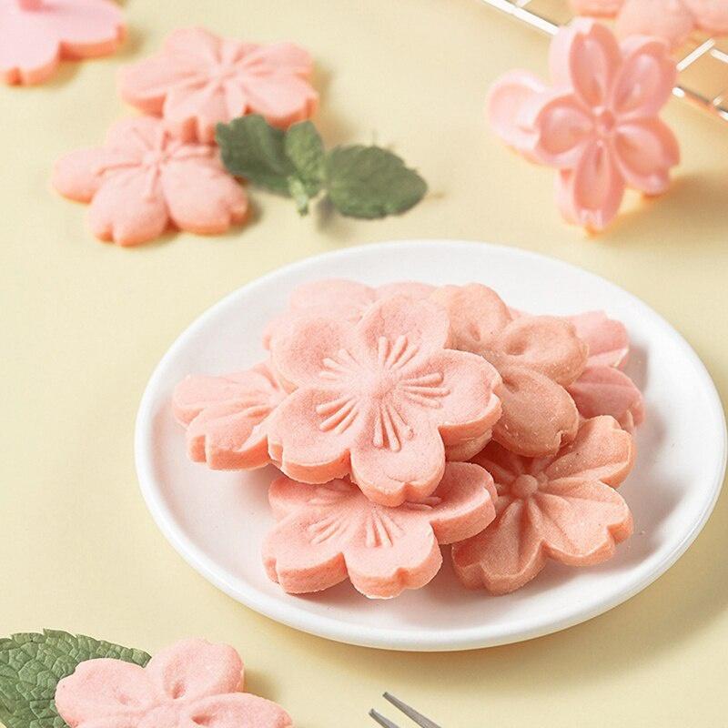 5pcs/set Cookie Cutter Sakura Cookie Mold Stamp Biscuit Mold Cutter Pink Fondant Baking Tool Baking Accessories Kitchen Tools