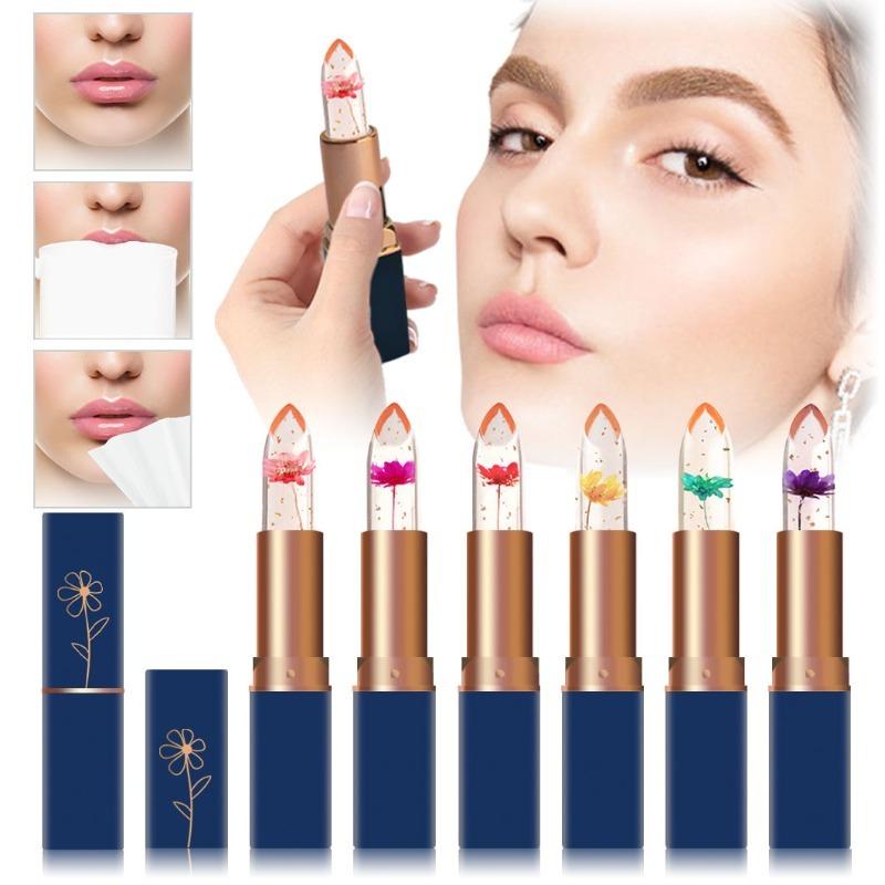

Помада Crystal Clear Jelly Gold Foil, увлажняющая помада с эффектом сухоцвета, меняющая цвет, светлый блеск для губ, изысканные подарки для женщин 3.5g розовый