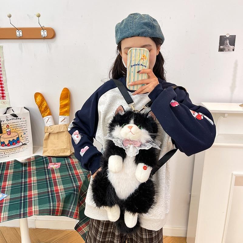 1Pcs Lolita Cartoon Personality Backpack With Sound Women Cat Plush Doll Small Capacity Daypack Cute Realistic Ragdoll Backpack
