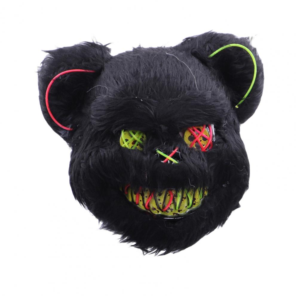Face Cushion Spooky Throw Pillow Halloween Face Cushion with Light-up Furry Prop for Rave Parties Spooky Bear Rabbit Costume