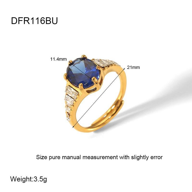 European and American Ins Light Luxury Oval Zircon Adjustable Ring Stainless Steel Electroplating 18K Gold Waterproof Jewelry Women