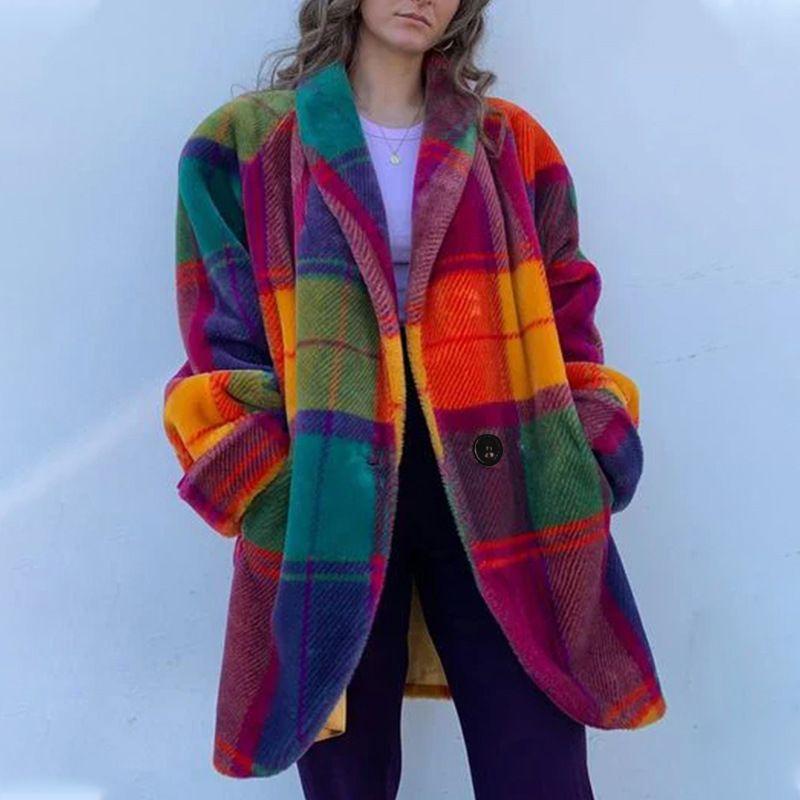 

2025 Collar Color Blocked Coat Printed Woolen Coat Picture Color XXXL