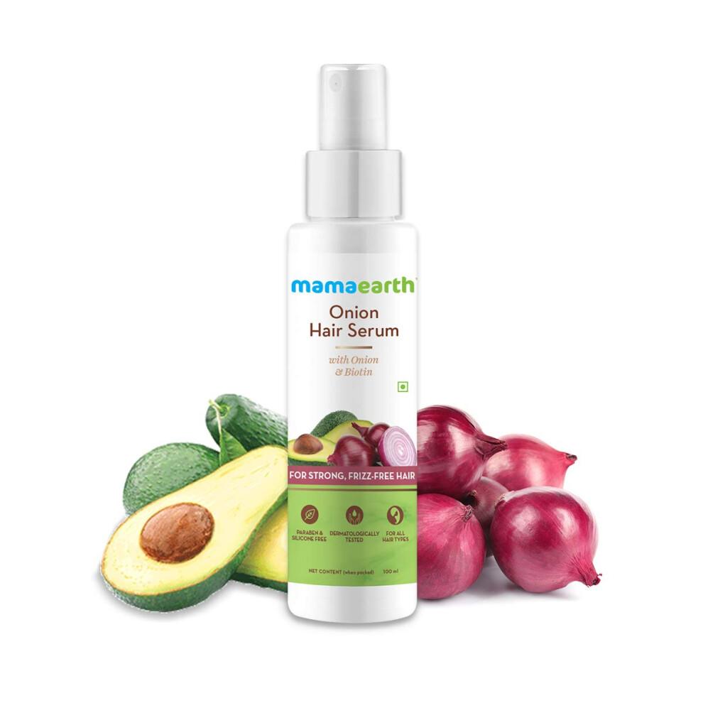 Mamaearth Zwiebel-Haarserum mit Biotin | L  sung f  r glattes, kr  ftiges und krauses Haar | Formel gegen Haarausfall und Haarbruch | 100 ml