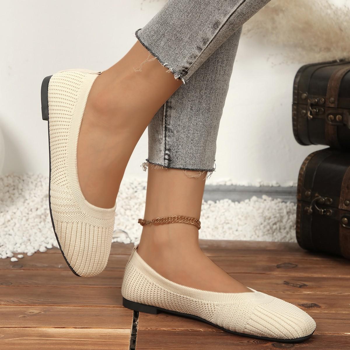 

Spring and Autumn new large-size single shoes for women, fashionable and versatile solid-color flying-woven flats 43 зелений