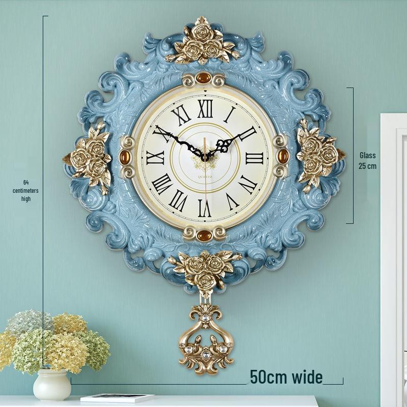 European Retro Pastoral Quartz Wall Clock for Living Room - Simple Creative Design