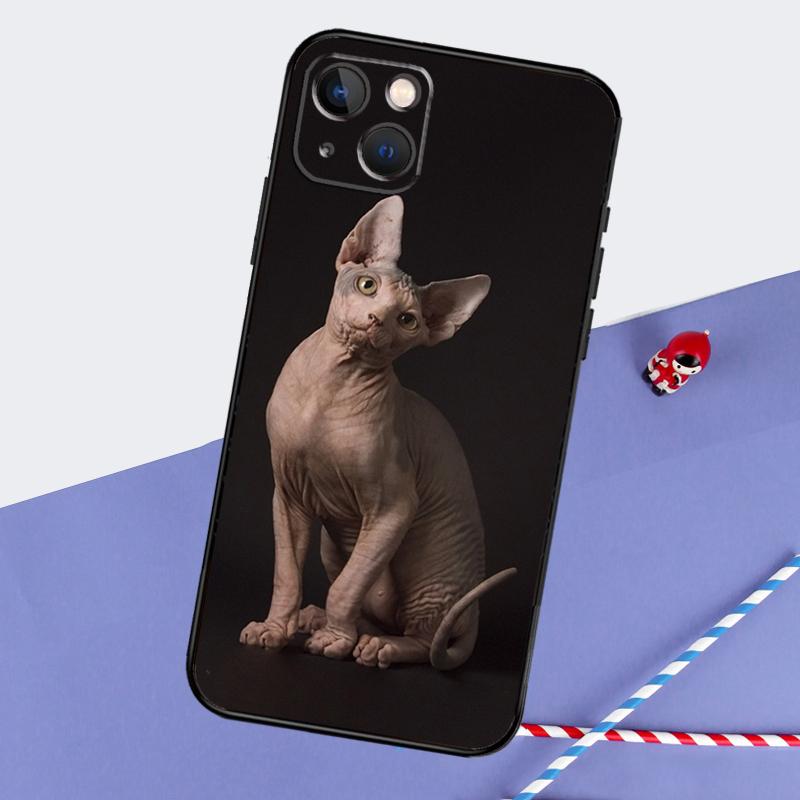 Sphynx Cat Phone Case For iPhone 16 15 Pro Max 12 13 Mini 11 14 Pro Max XR 16 15 Plus 16e Cover Coque