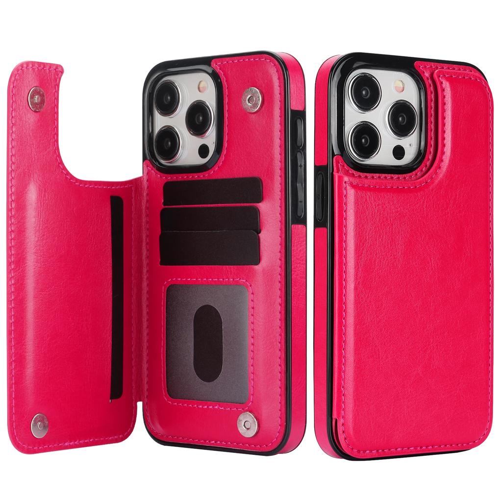 Wallet Double Button With Card Slot Stand Flip Leather Case For iPhone17Air 16e 16 Pro Max 15 Plus 14 13 12 Mini 11