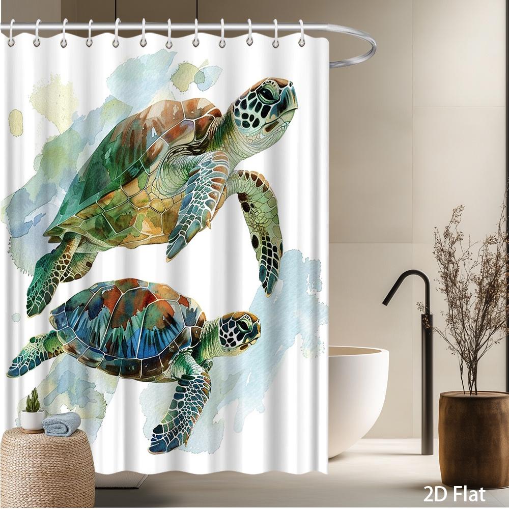 

Watercolor Sea Turtle Shower Curtain – Ocean-Themed Art, Swimming Turtles on White Background, Polyester, Includes Hooks 90x180cm35x71in