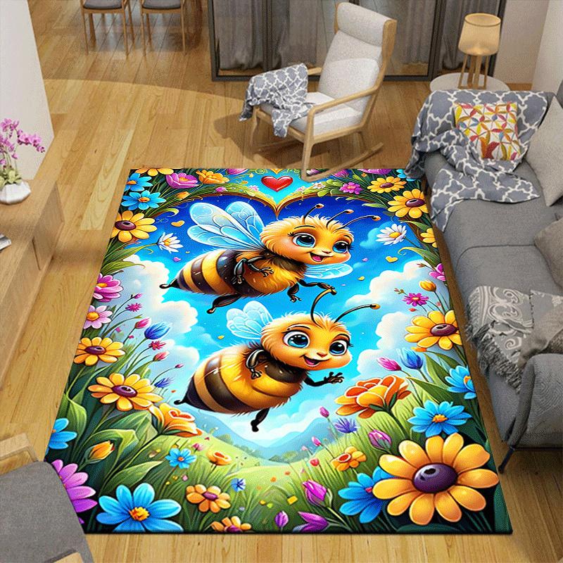 1pc Two happy little bees Print Design Area Rug - Soft, Anti-Slip, and Durable Gaming Room Decor for Bedroom