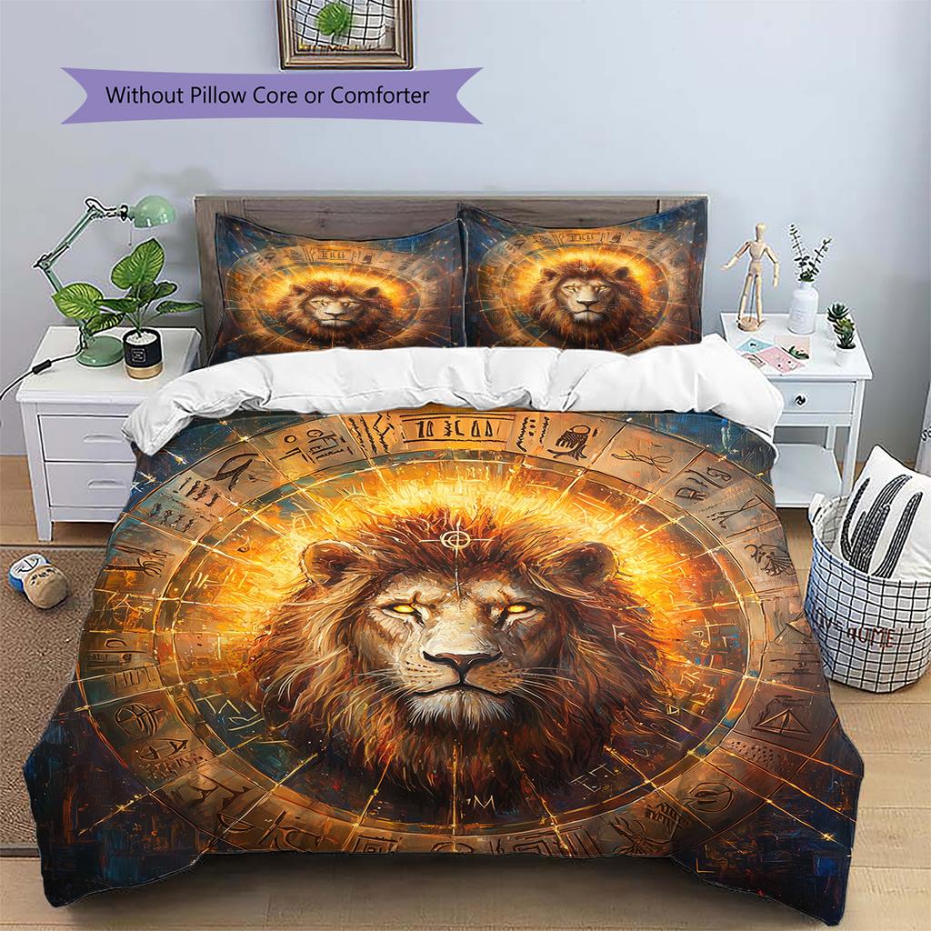 Lion Runes Pattern Bedding Quilt Set Home Decoration Gift (1 * duvet cover + 2 * pillowcase without core)