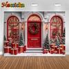 Mocsicka Christmas Photography Backgrounds Xmas Tree Decor Family Festival Party Photo Backdrops Winter Snow Door Pattern Banner