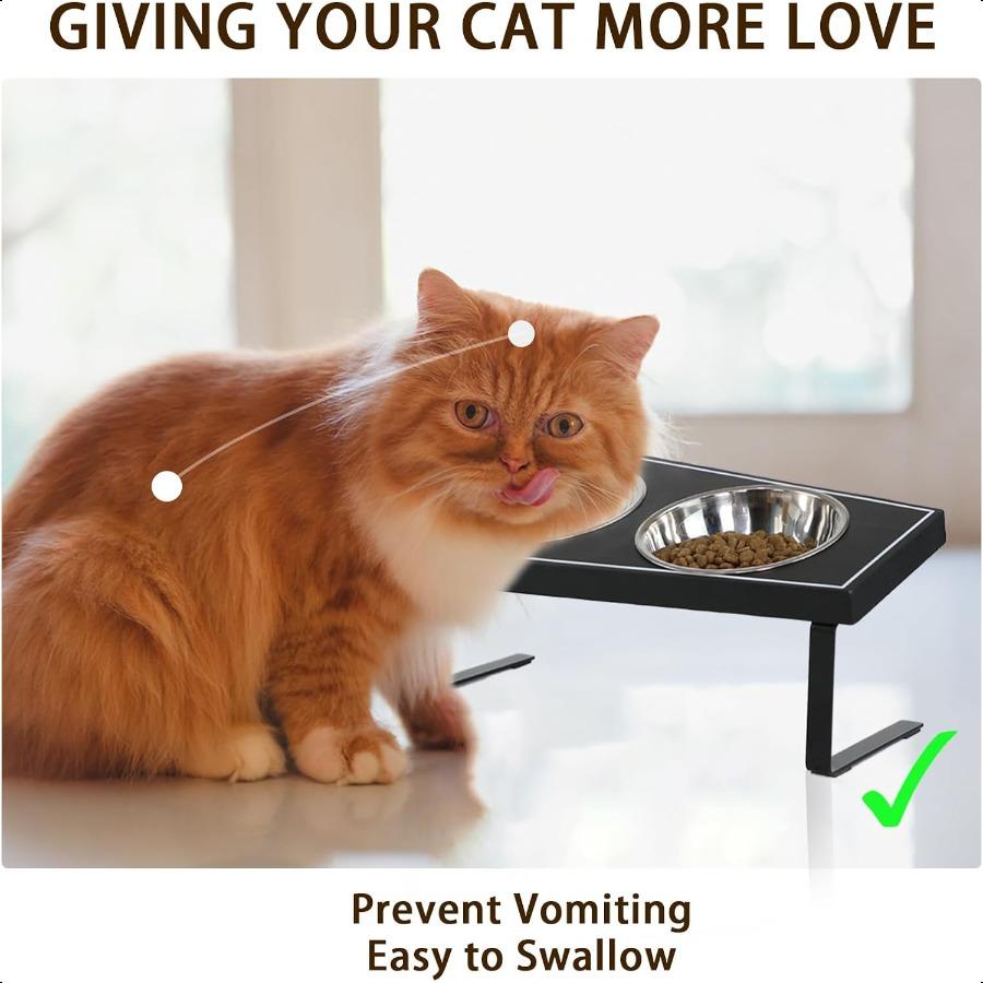 Cat Food Bowls Elevated Gothic Cat Bowls Raised Cat Bowls for Indoor Cats with NonSlip Stand Wood Board Stainl Steel and Whiske