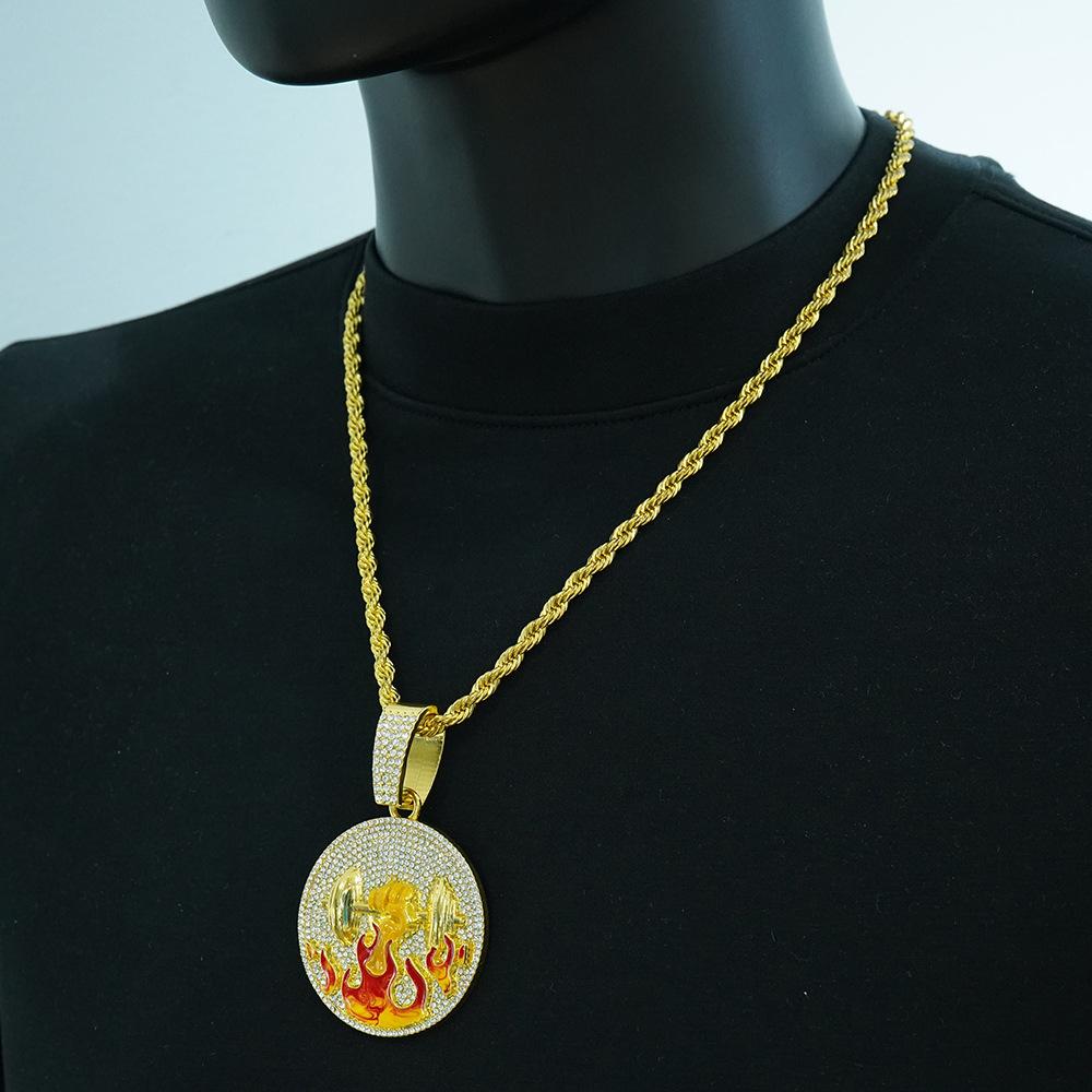 Fire and Dumbbell Fashion European and American Hip Hop Pendant As A Symbol of Power for Men's Trendy Brand Accessories