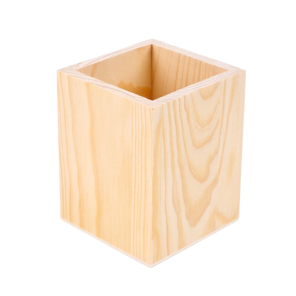 Wooden Pen Container Round/Hexagonal/Square Makeup Brush Holder Desktop Organizer  Gift