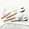 4Pcs Imitation Wooden Handle Cutlery Set Stainless Steel Dinnerware Tableware Knife Fork Spoon Silverware Party Kitchen Flatware