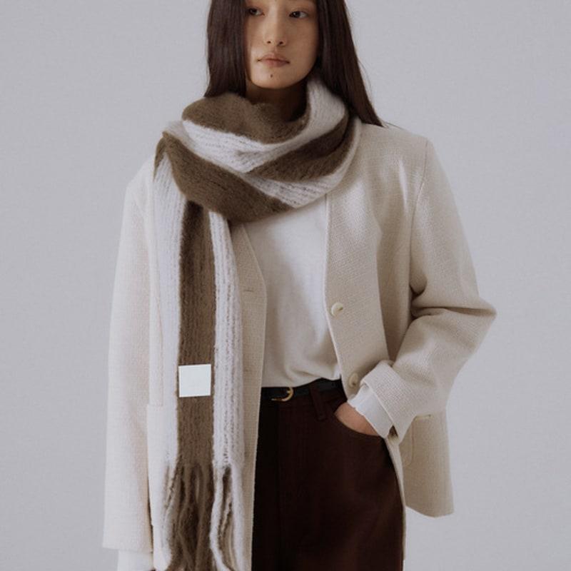 

SILN Serra wide stripe knit muffler (MOSS KHAKI/ASH) FREE